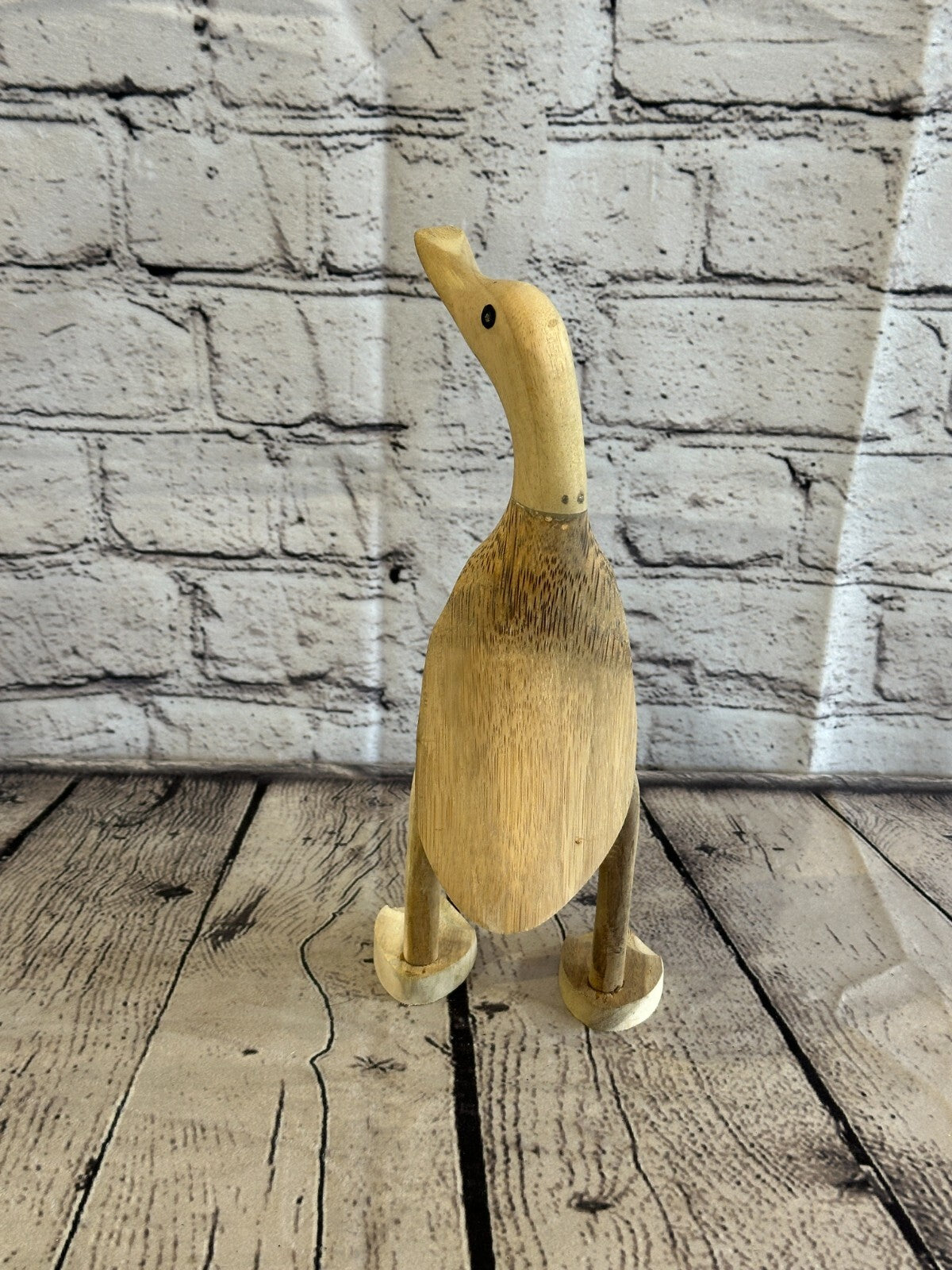 Looking Left 25cm Tall Wooden Hairy Duckling Baby Duck Bamboo Root Fairtrade