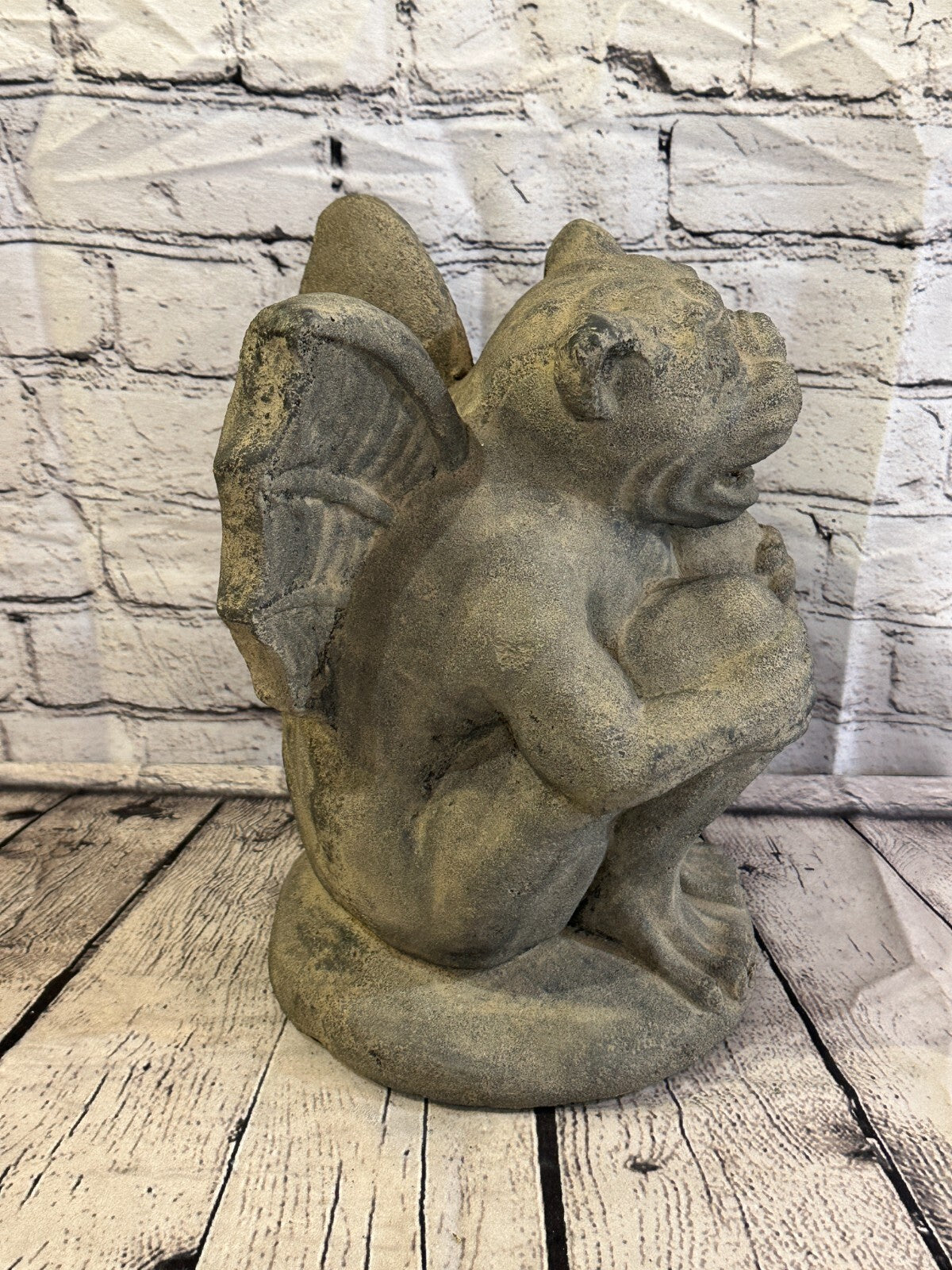 Sitting Gargoyle Stone Garden 34cm x 20cm Ornament Outdoor Indoor Statue Hindu