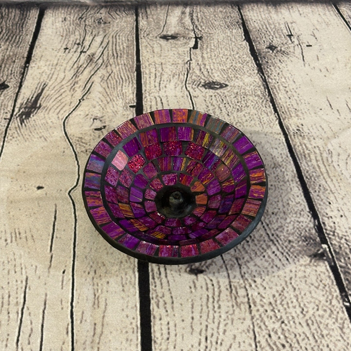 Purple Mosaic Stick Holder Round Plate Buddhism Ash Catcher Joss Cone Insence