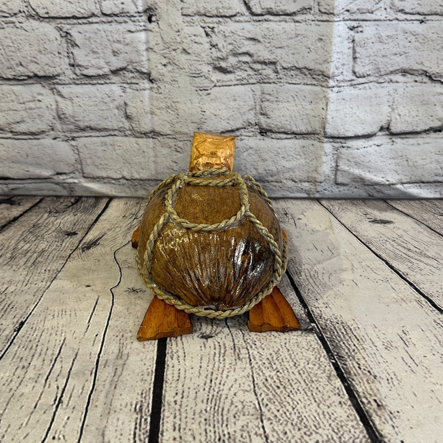 Brown Plain Folk Art Hand Painted Turtle Coconut Shell Ornaments Hanging Decor