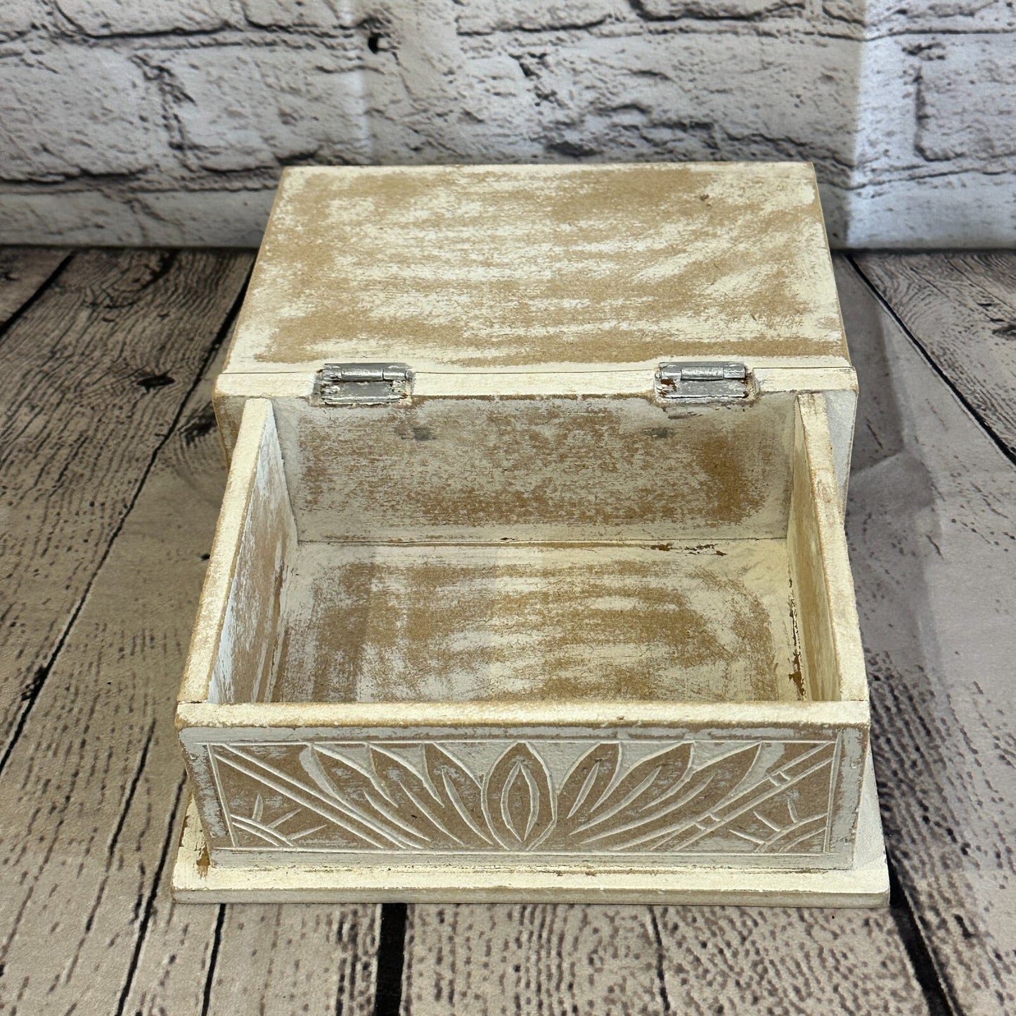 White Flower MDF Box Lotus 18cm x 12cm x 7cm Wooden Box Trinket Handmade