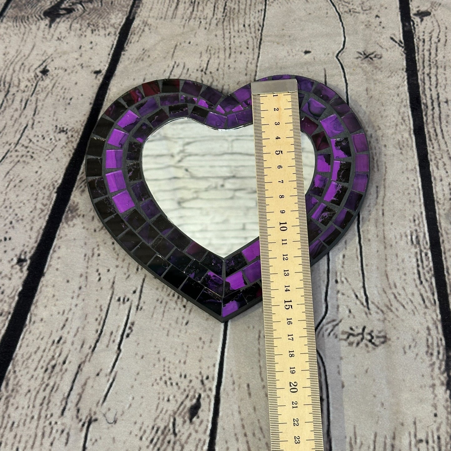 Purple Heart Shape Mosaic Tile Wall Mirror 20cm x 15cm 8 Inches Handmade New