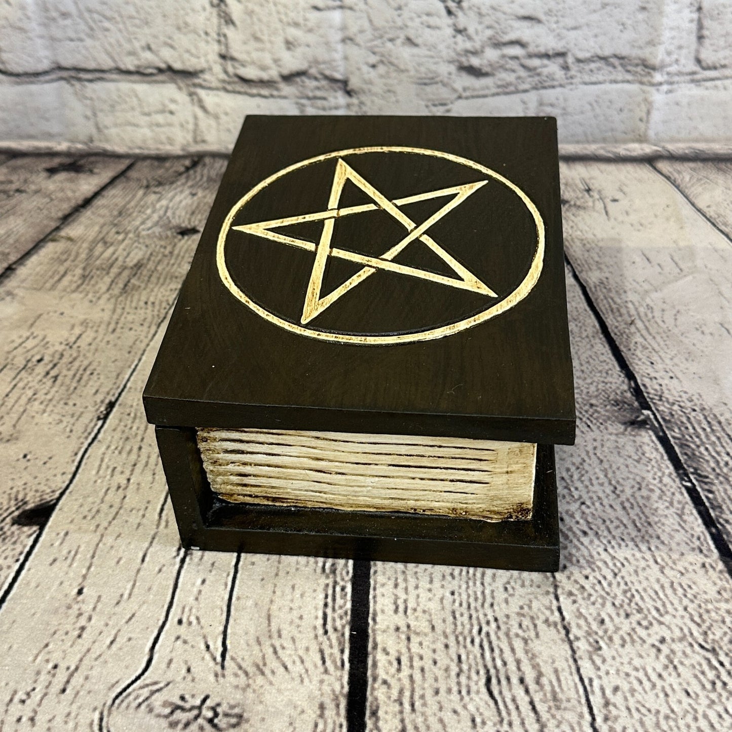 18cm x 12cm Book Wooden Gothic Pentagram Symbol Coffin Jewellery Trinket Box