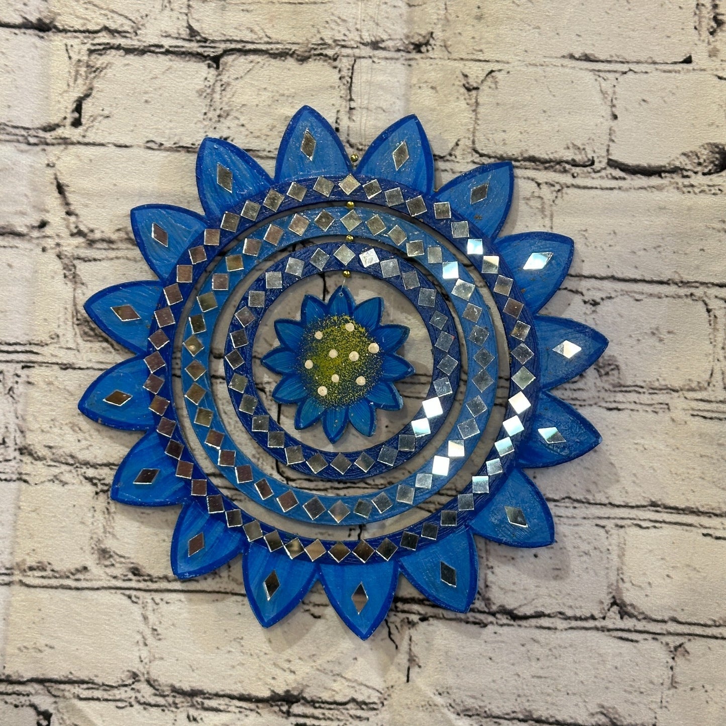 25cm Blue Sunflower Hanging With Mirrors Window Suncatcher Indoor Mobile