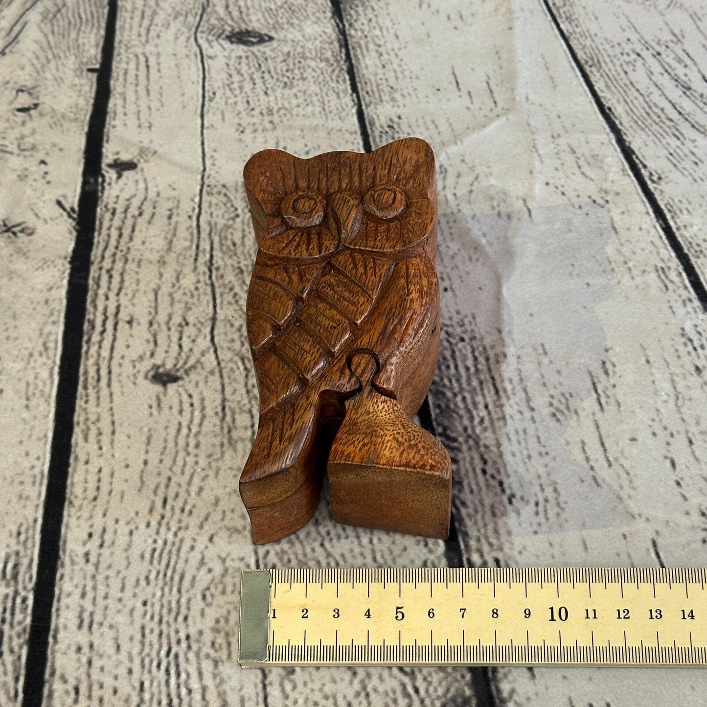 Carved Standing Owl 4 Bit Wooden Puzzle Box Secret Box Magic Trinket Handmade