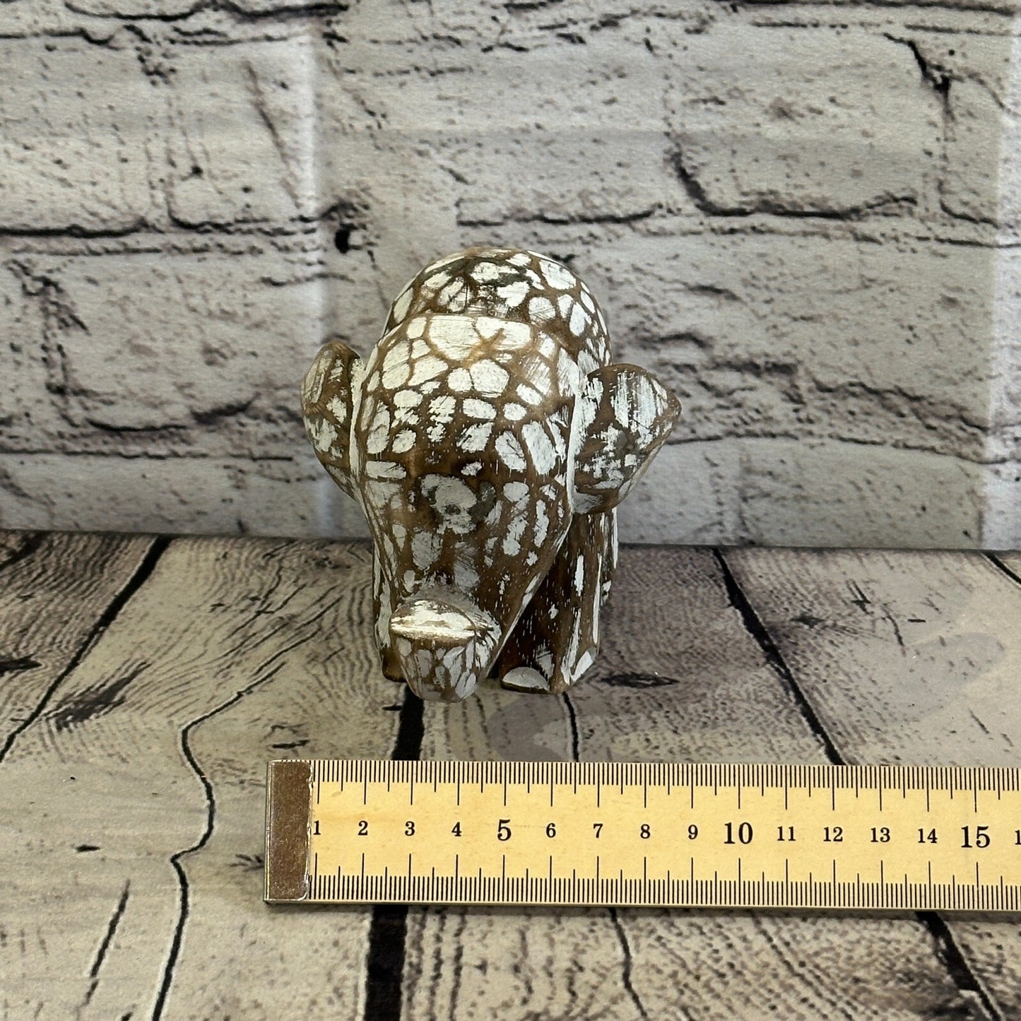 Brown Wooden Elephant With Shabby Pattern 10cm x 10cm Handmade and Fairtrade