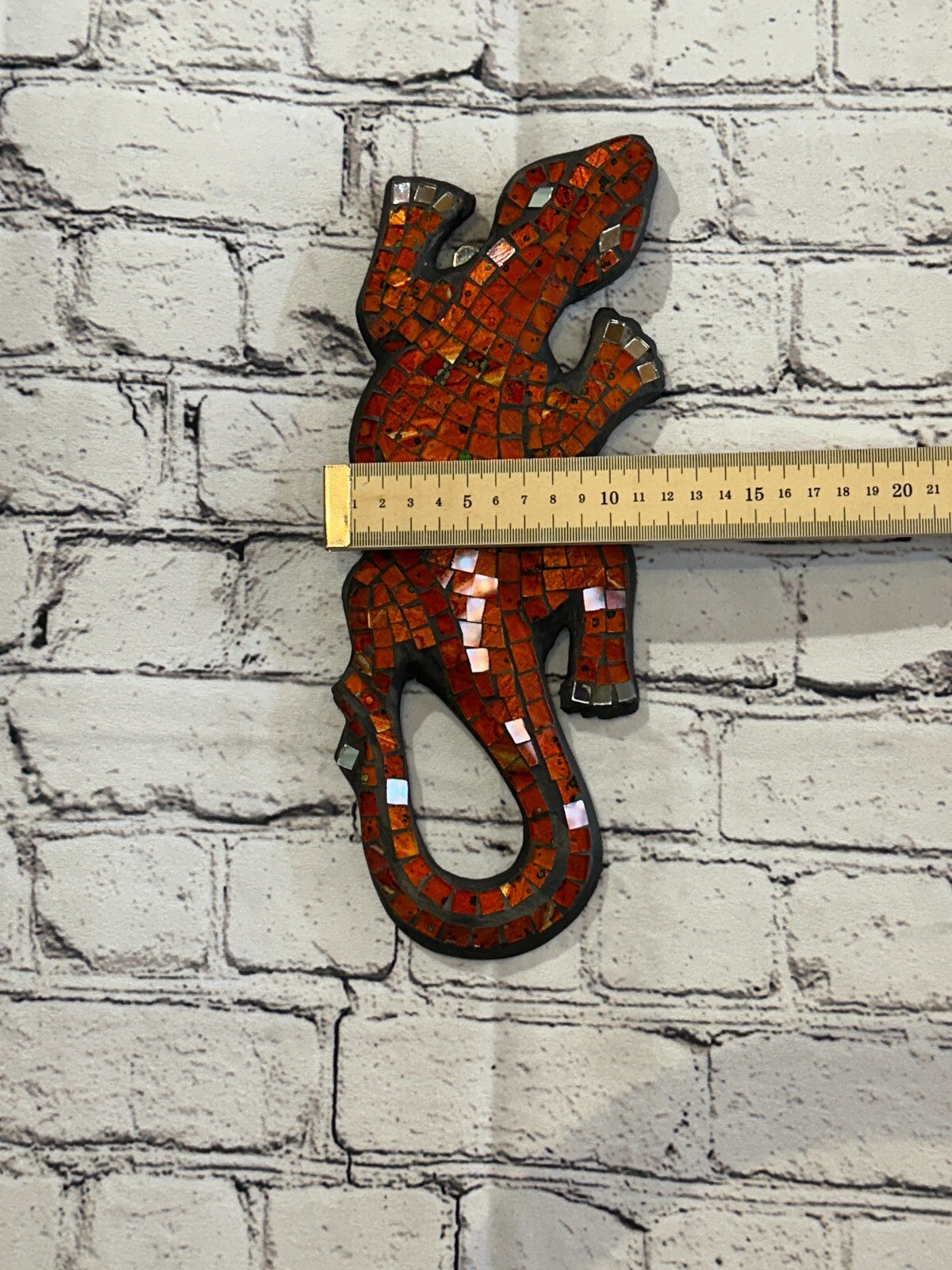 30cm Gecko Burnt Orange Mosaic Wall Hanging Wooden Ornaments Wood Carving