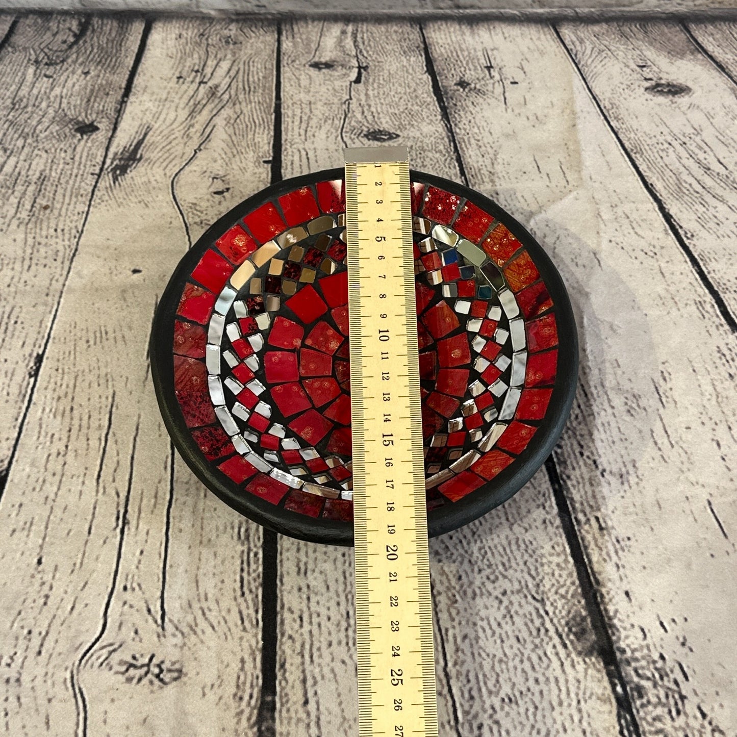 20cm Red Round Mosaic Handmade Ceramic Glass Tile Bowl Fruit