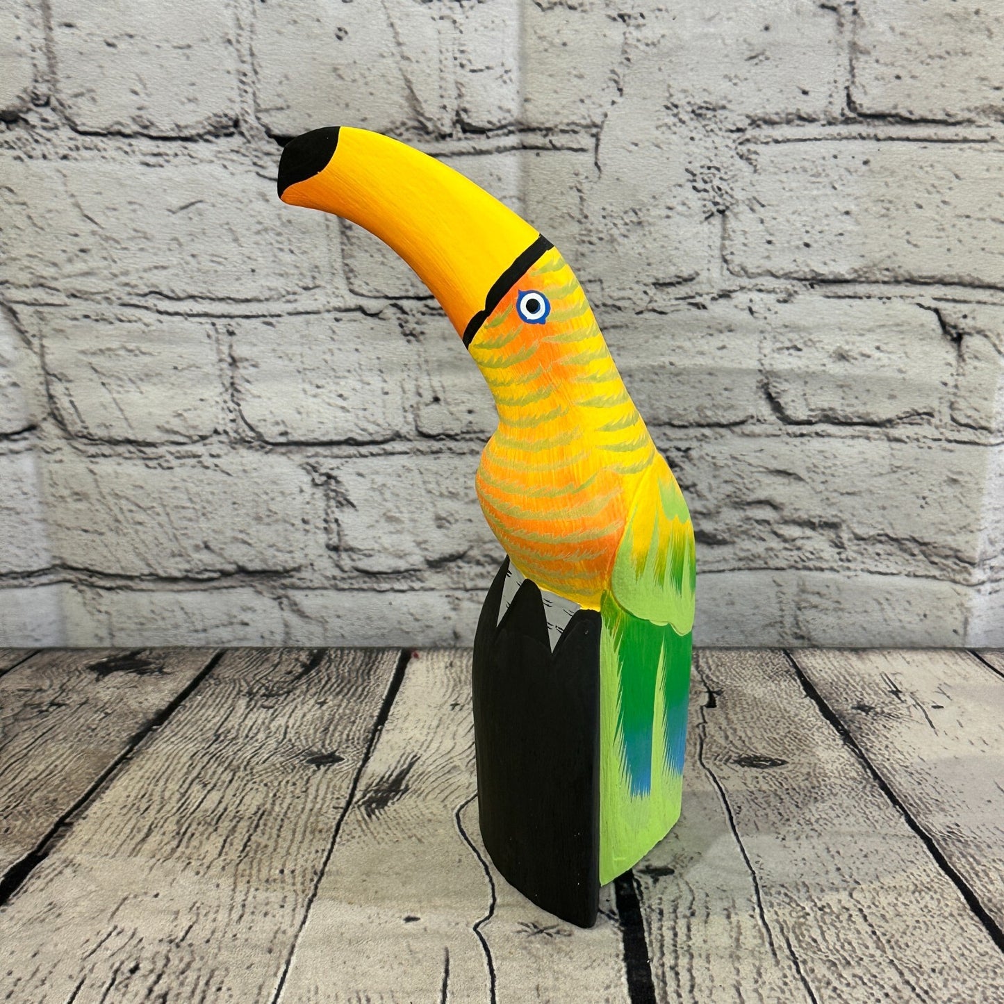 20cm Yellow Toucan Bird Ornament Statue Fair Trade Hand Made Carved Wood