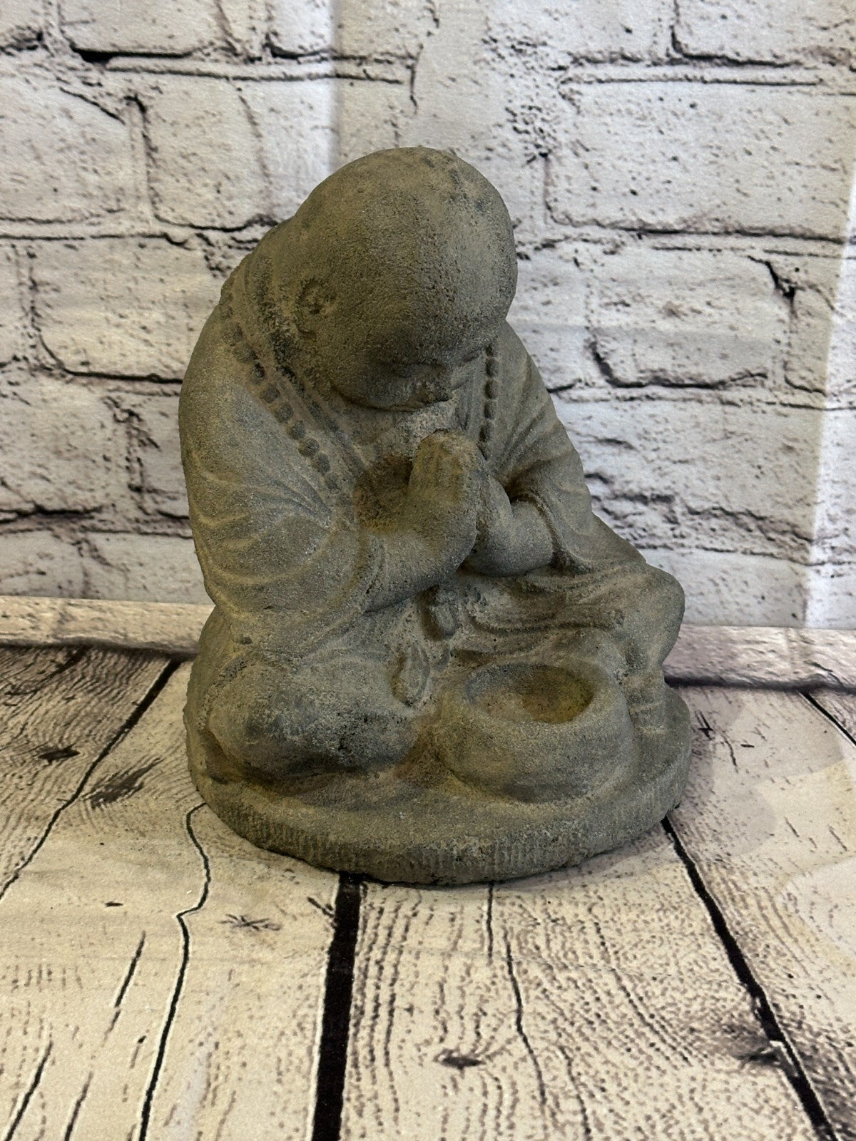 Monk Preying Candle Stone Garden 20cm Ornament Outdoor Indoor Statue Hindu