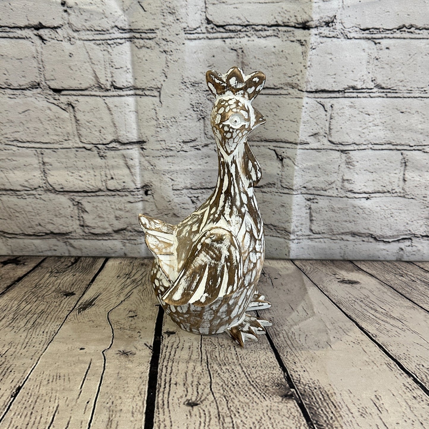 25cm x 12cm Brown Shabby Wooden Rooster Cockerel Retro Collectable Hand Carved