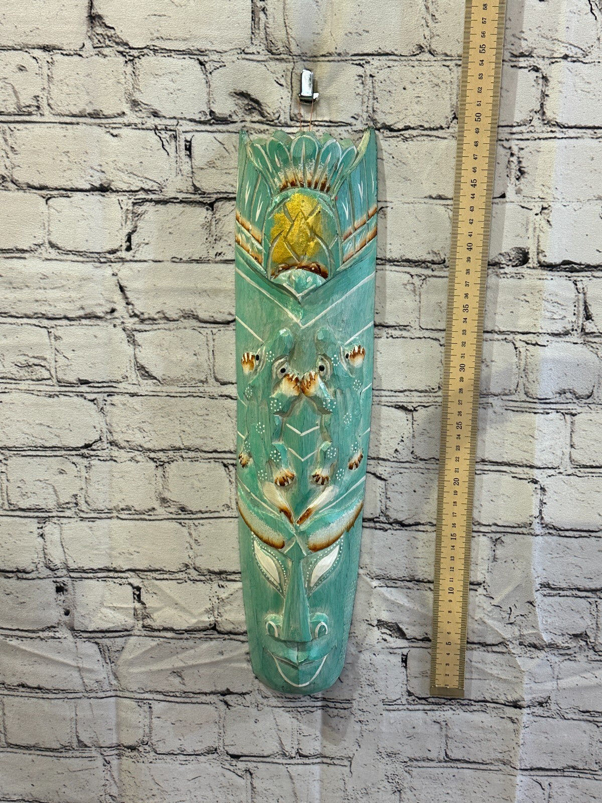 50cm Green Gecko Hand Carved Fair Trade Wooden Animal Wall Art Hang Mask