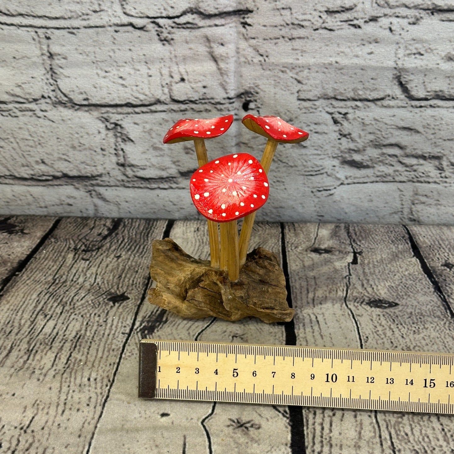 Pink Red Painted Mushrooms Parasite Ornament Natural Carving Fairtrade Wooden