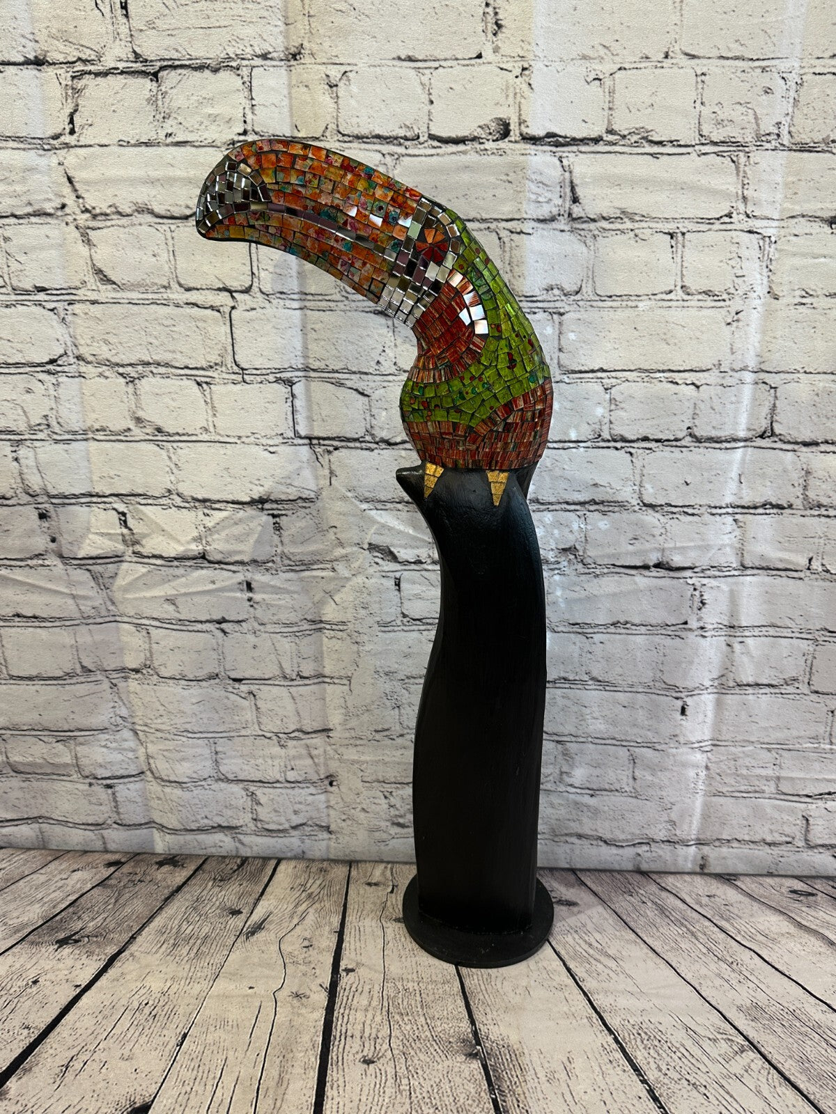 65cm Mosaic Toucan Bird Ornament Statue Fair Trade Handmade Carved Wood Design 1