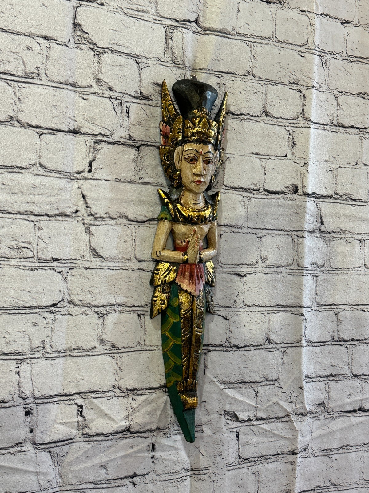 Plain Antique Colour Sita Dewi Bali Rice Goddess Wings Mermaid Wood 50cm Pair