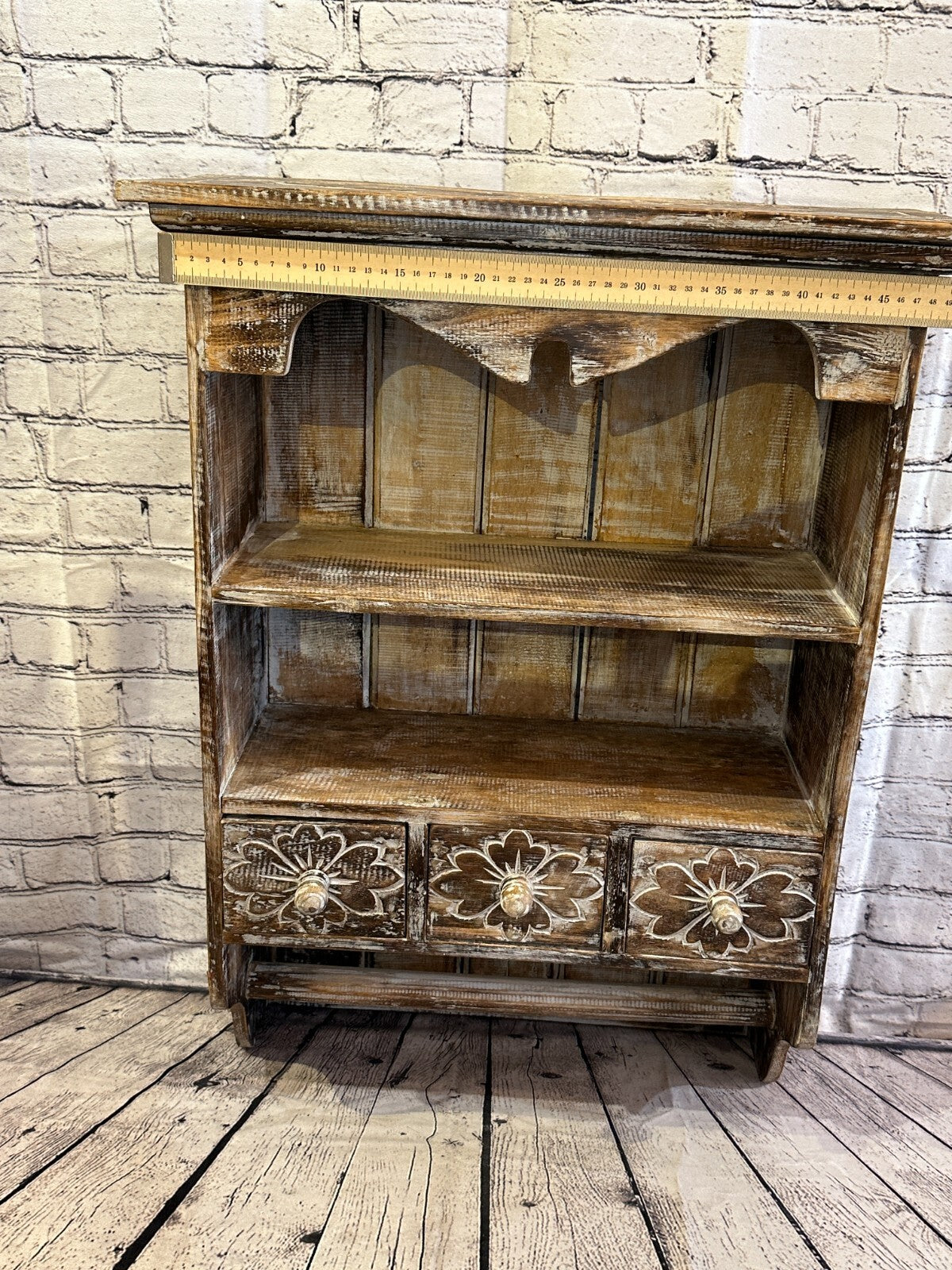 Brown 75cm x 50cm Wall Mounted Wooden Shabby Chic Hanging Storage Unit Cabinet