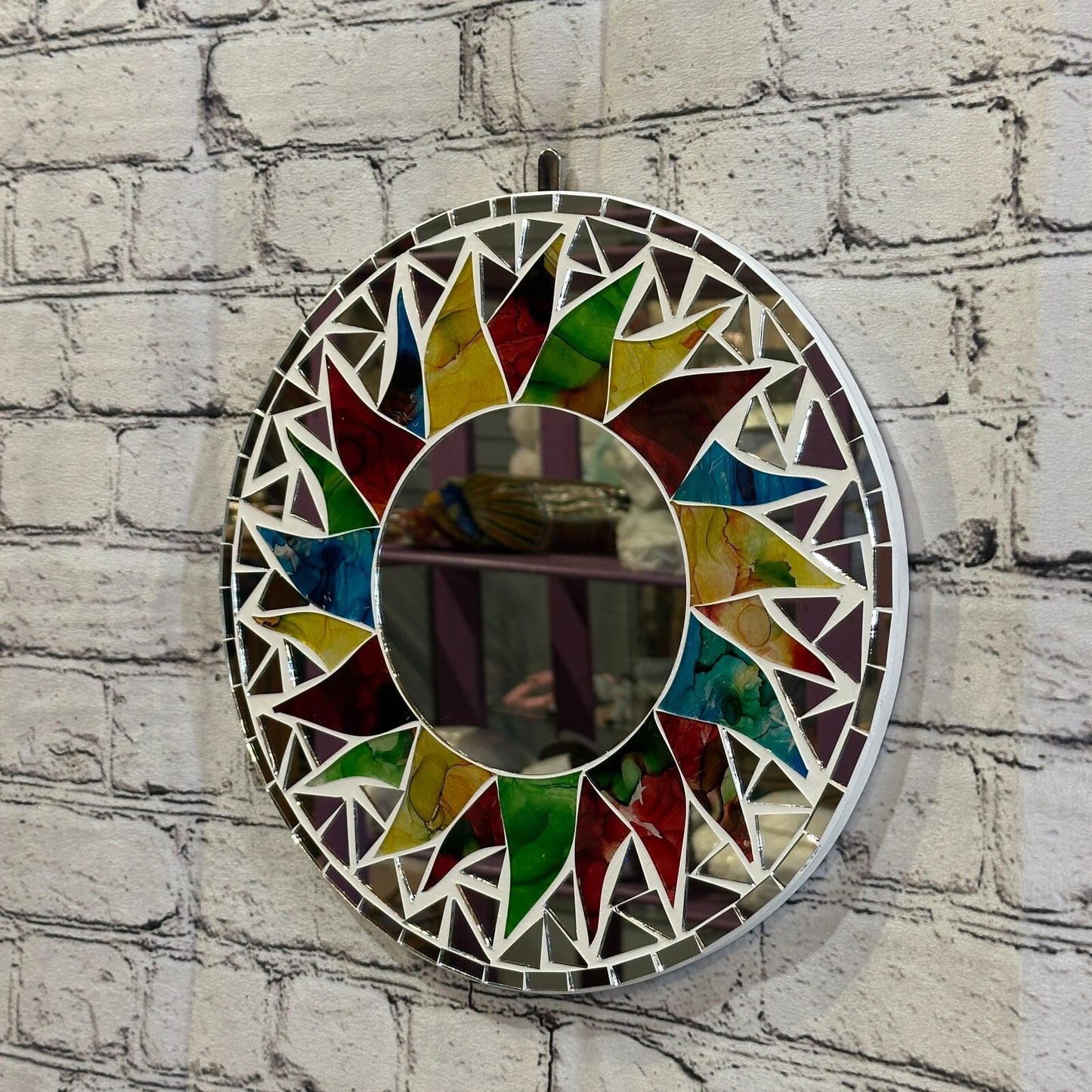 Rainbow White Sun Mosaic Tile Wall Mirror 30cm x 30cm 12 Inches Handmade New
