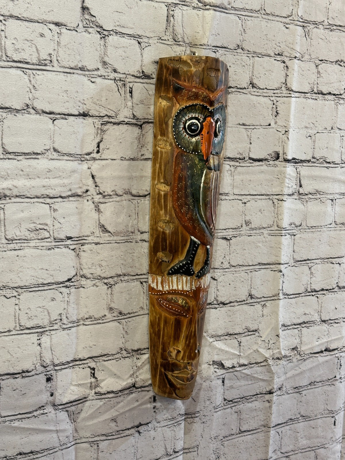 50cm Standing Owl Hand Carved Fair Trade Wooden Animal Wall Art Wall Hang Mask
