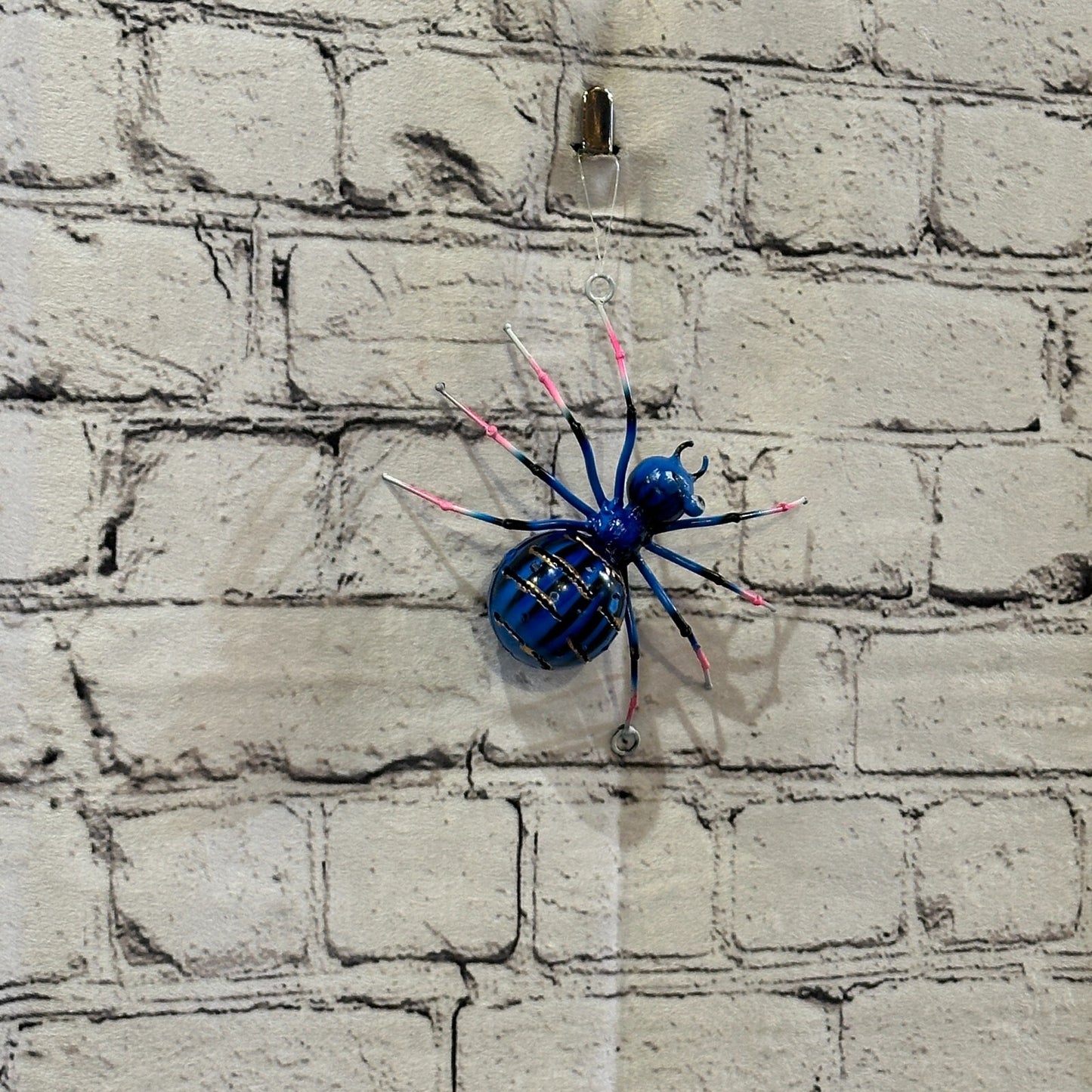 12cm x 8cm Blue Spider Bug Metal Tin Wall Hanging Ornament Painted Statue
