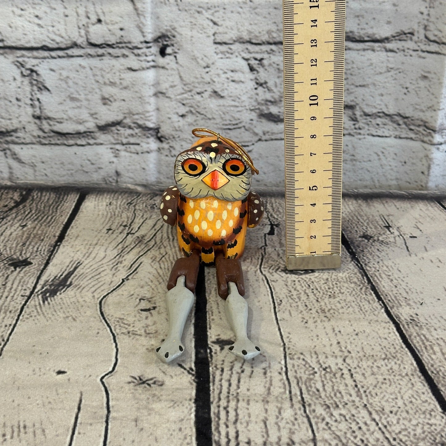 10cm Brown Owl Sitting Animal, Wooden Shelf Ornament Handmade and Fairtrade