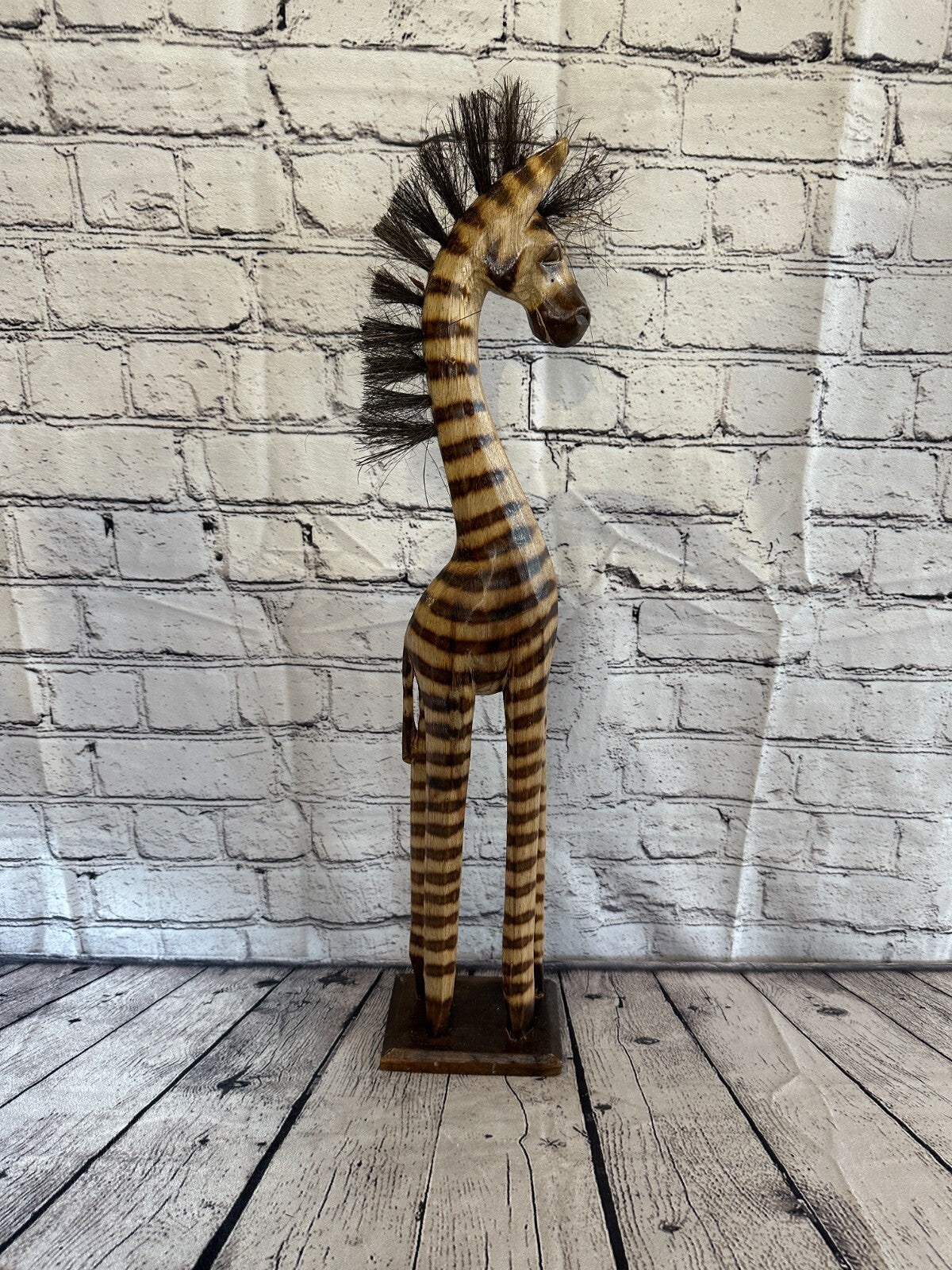 60cm Burnt Pattern Wood Horse Tall Statue Wood Modern Hand Carved Painted