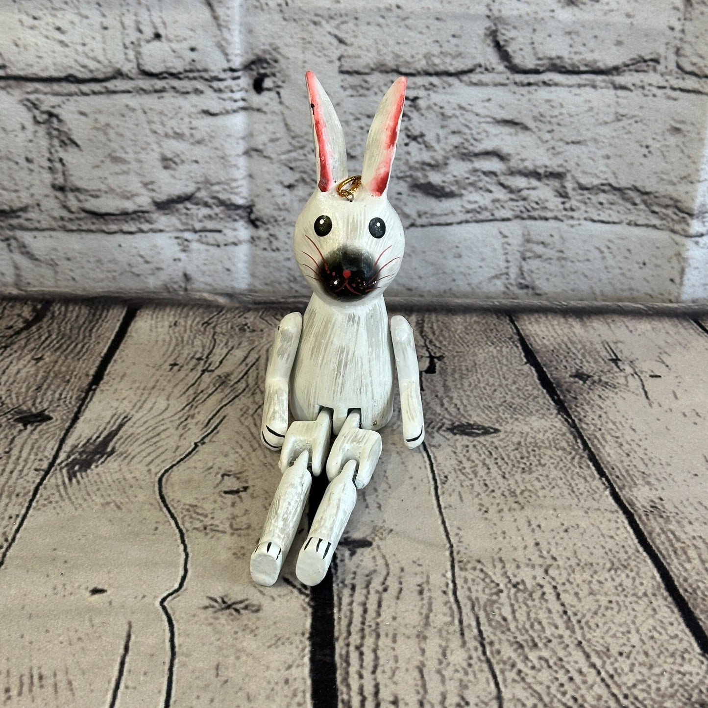 10cm White Rabbit Sitting Animal, Wooden Shelf Ornament Handmade and Fairtrade