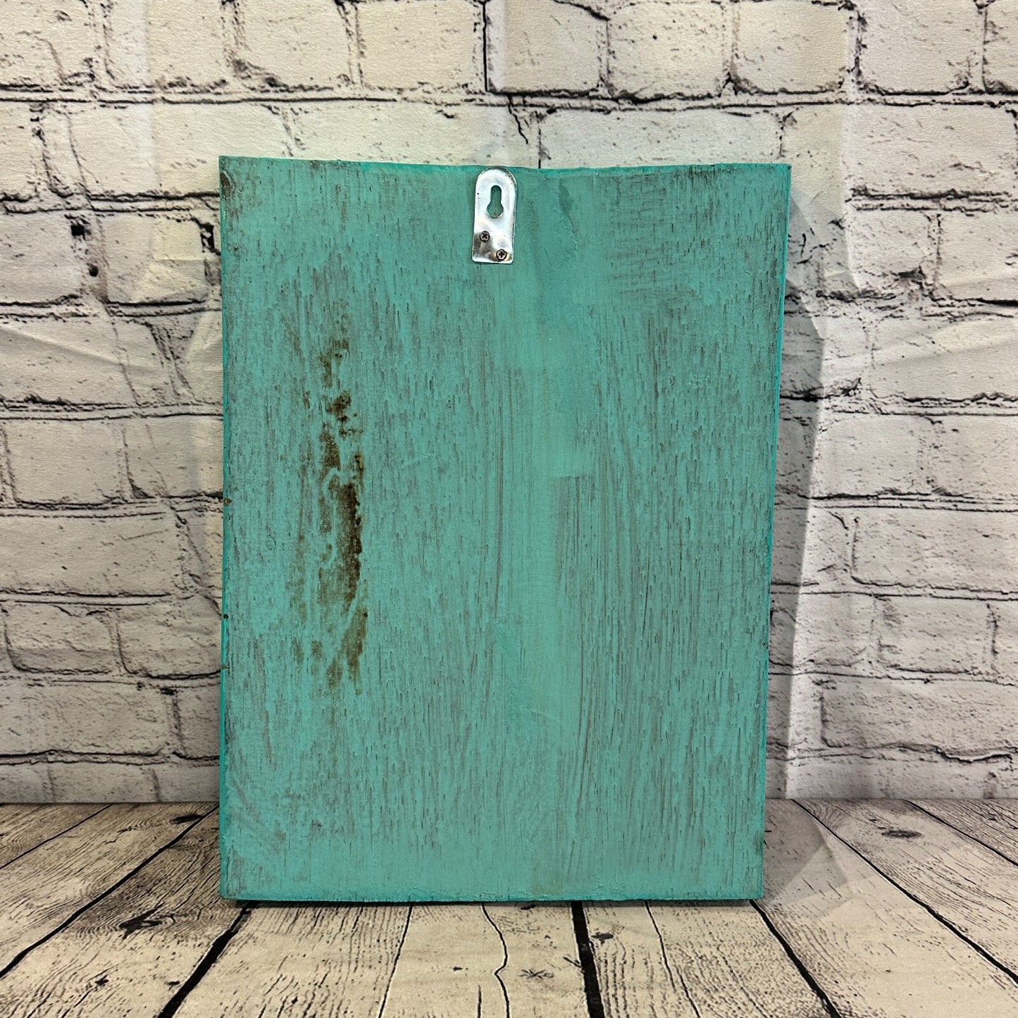 Wooden Wood Panel 40cm Brown Teal Buddha Hibiscus Wall Art Plaque Handcarved