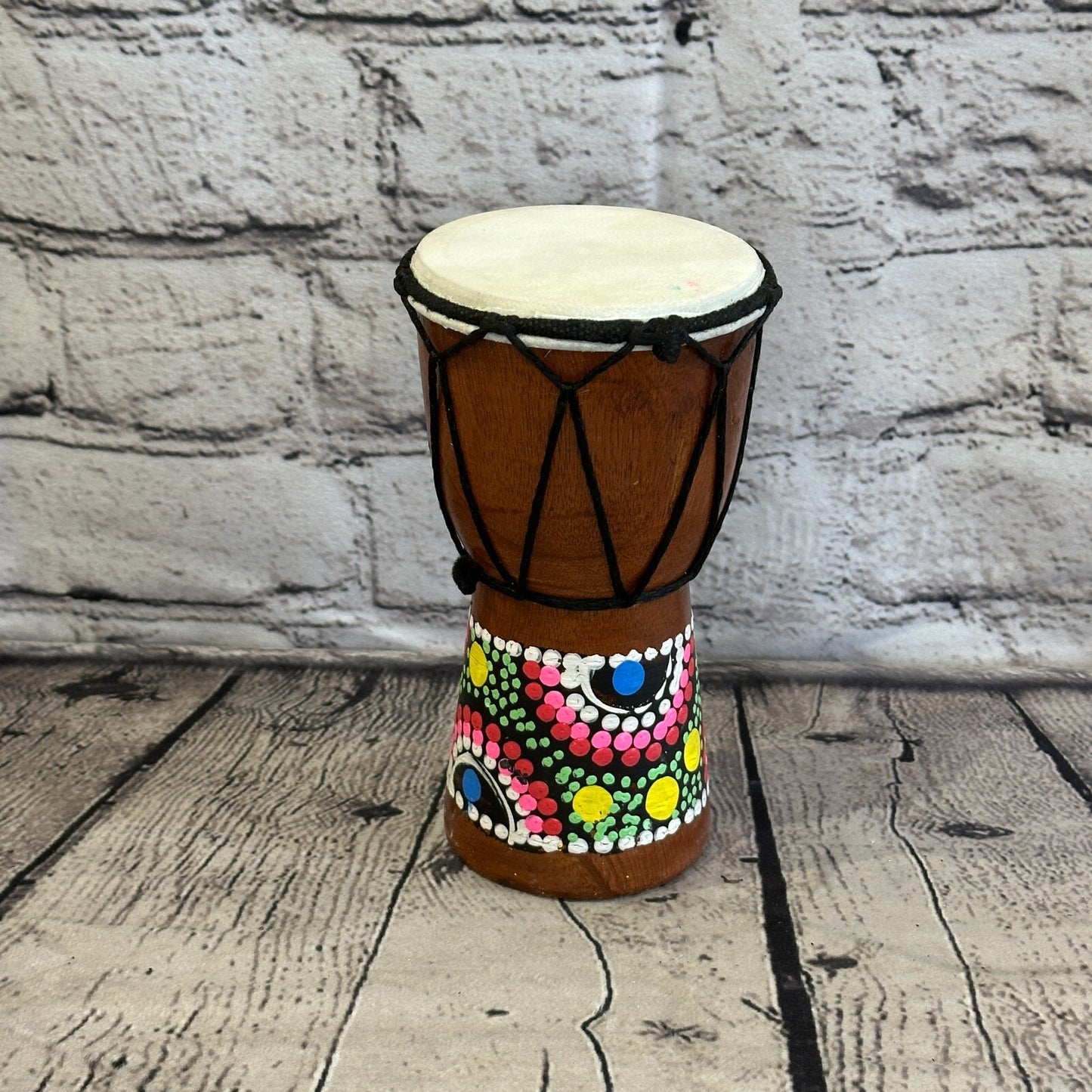 15cm Painted Wooden Djembe Bongo Painted African Influenced Drum High Handmade