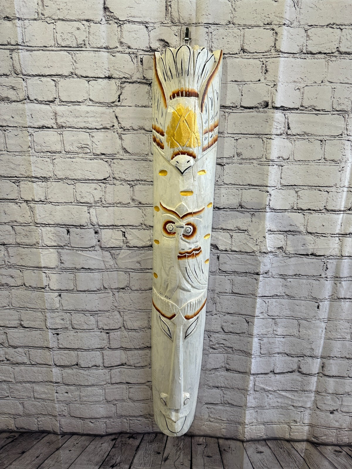 100cm White Owl Hand Carved Fair Trade Wooden Animal Wall Art Wall Hang Mask