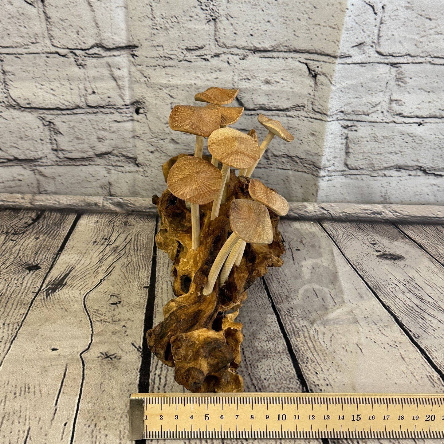 25cm Long Mushrooms Cluster Parasite Ornament Natural Carving Fairtrade Wooden
