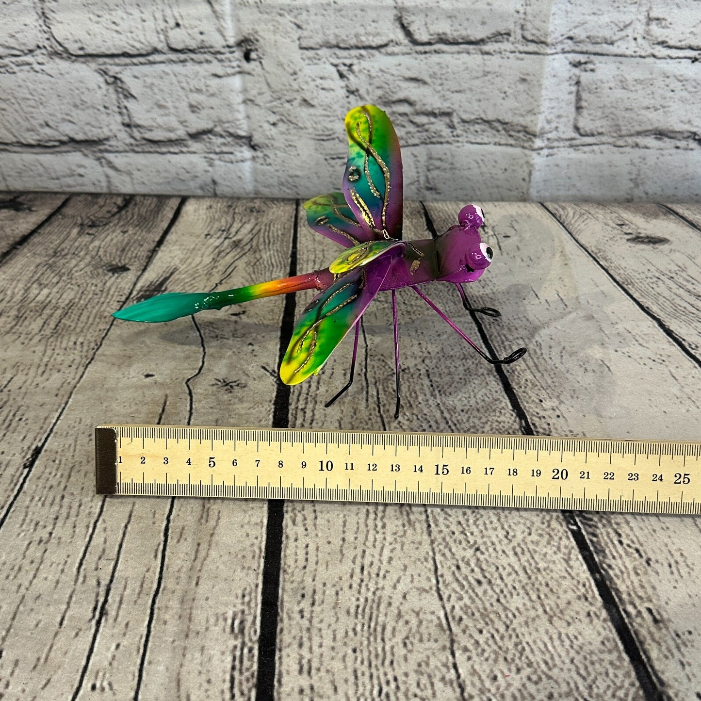 20cm x 15cm Pink Dragonfly Bug Metal Tin Wall Hanging Ornament Painted Statue