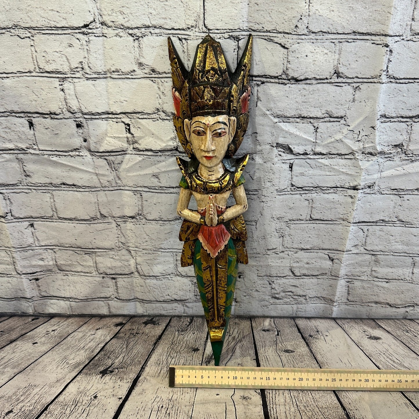 Plain Antique Colour Sita Dewi Bali Rice Goddess Wings Mermaid Wood 50cm Pair