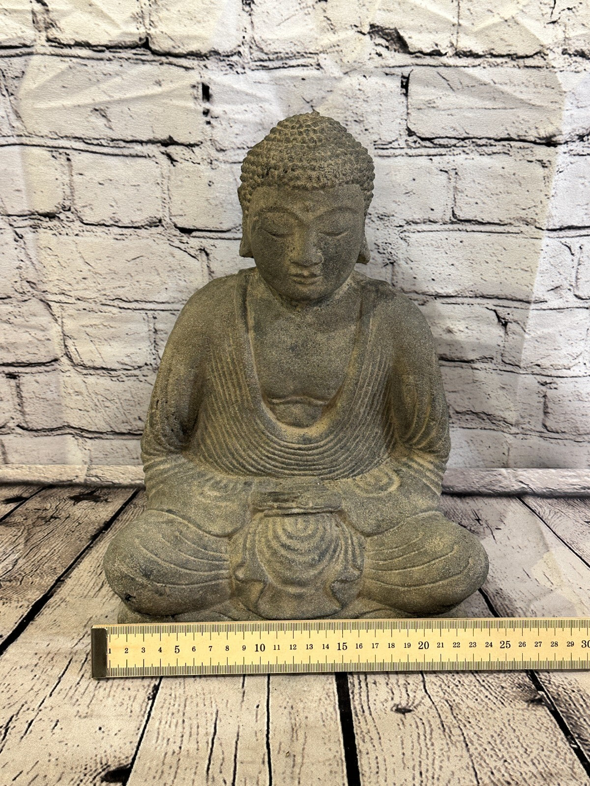 Sitting Buddha Stone Garden 30cm x 25cm Ornament Outdoor Indoor Statue Hindu