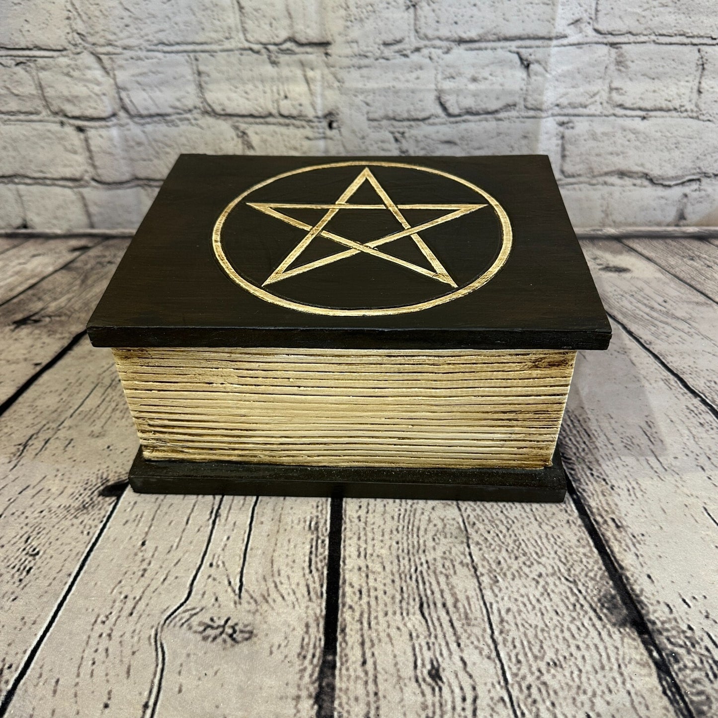 22cm x 17cm Book Wooden Gothic Pentagram Symbol Coffin Jewellery Trinket Box