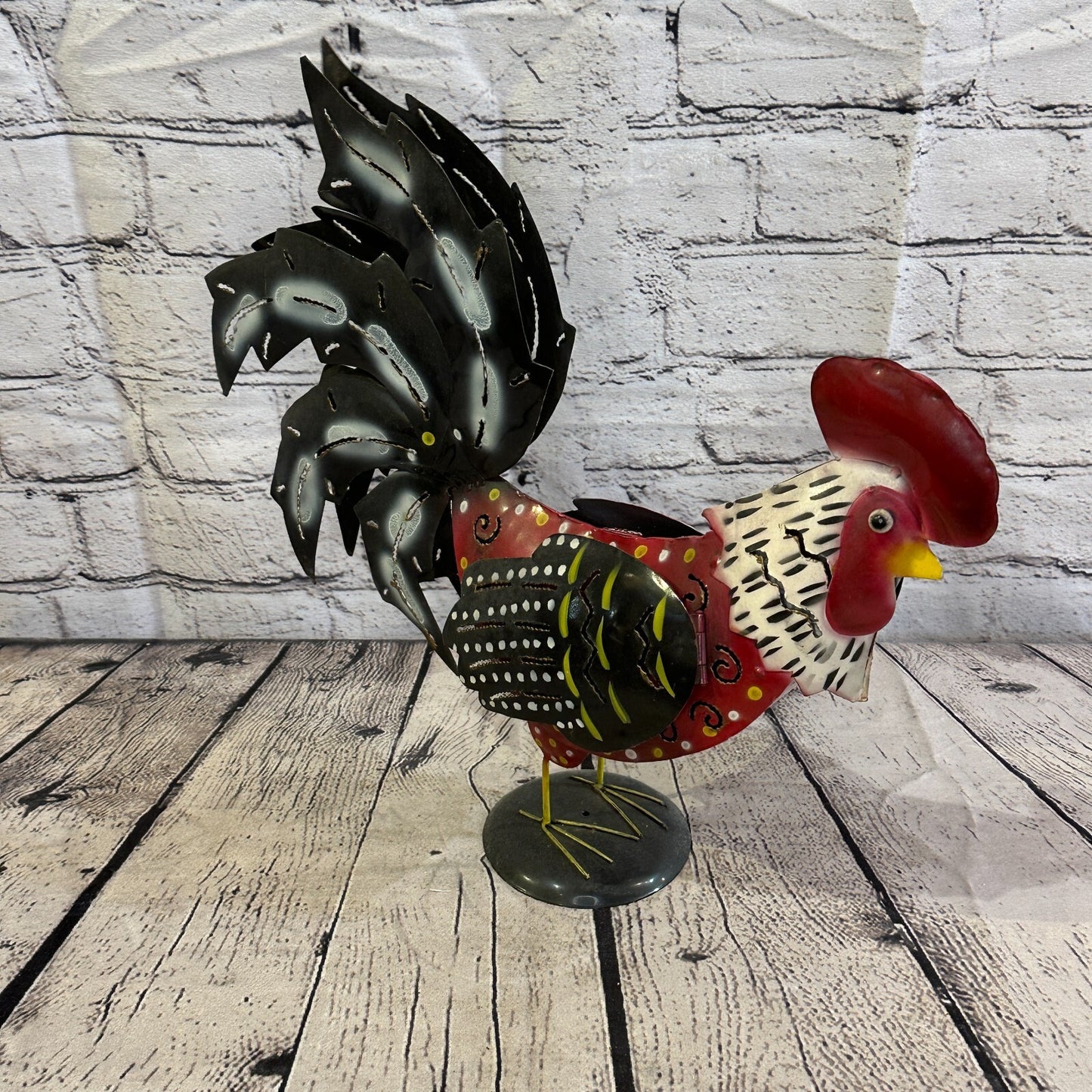 40cm x 25cm Brown Rustic Metal Chicken Ornament Painted Statue Candle Holder
