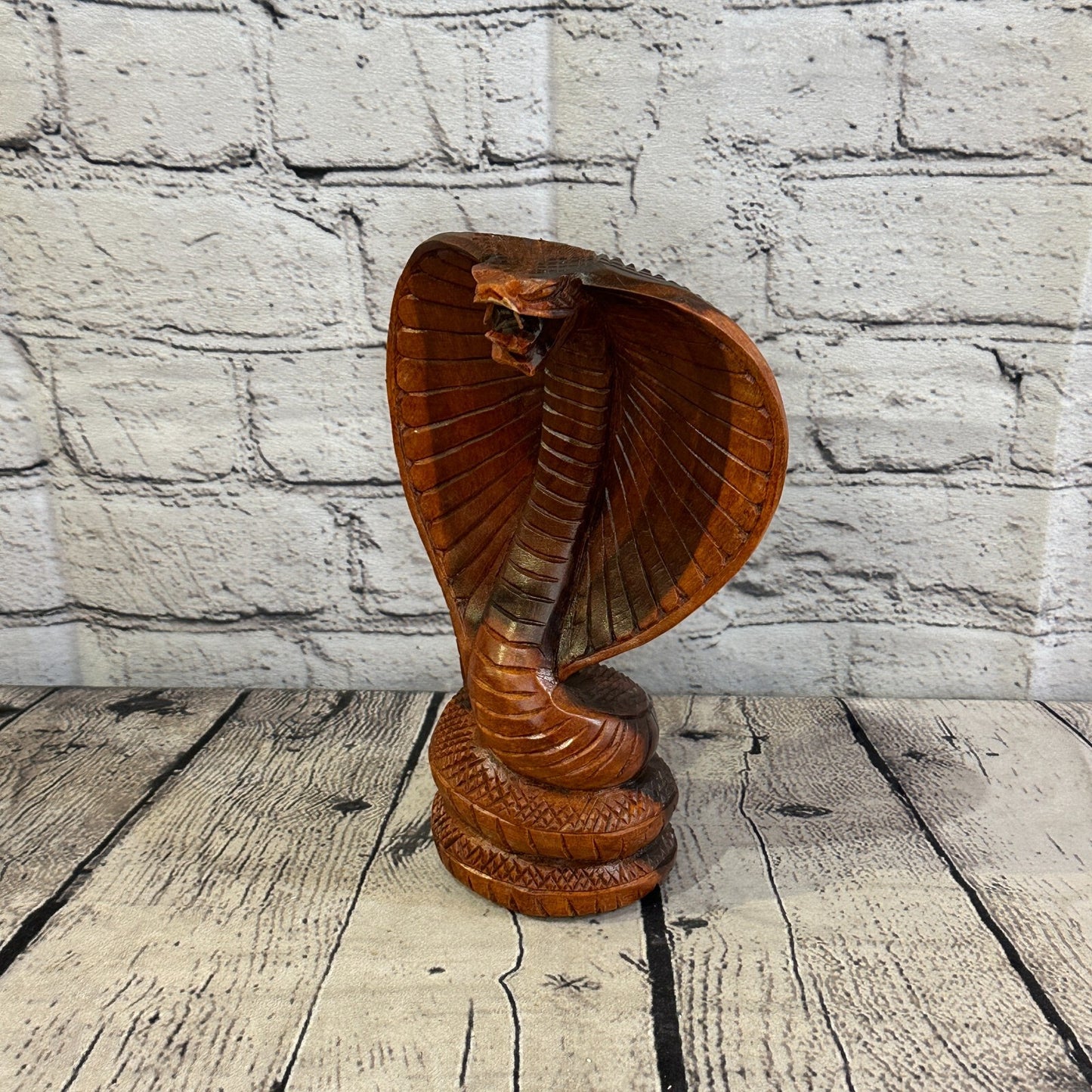 20cm x 10cm Solid Wood Cobra Carving Sculpture Decor Statue Snake Oriental Cobra