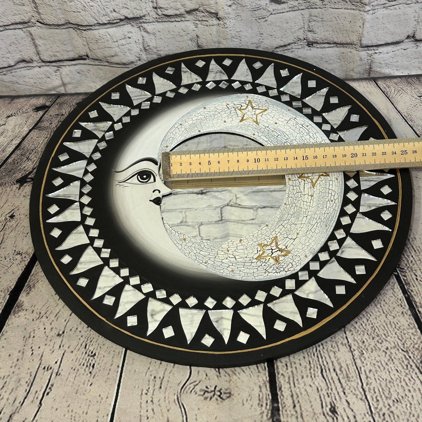 Black Full Moon Mosaic Tile Wall Mirror 40cm x 40cm 16 Inches Handmade Fairtrade