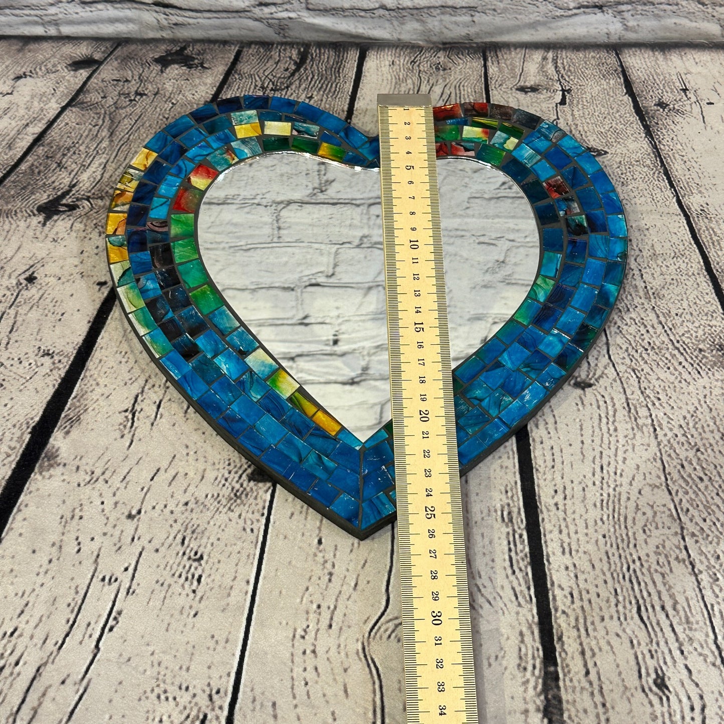 Blue Heart Shape Mosaic Tile Wall Mirror 28cm x 25cm 10 Inches Handmade New