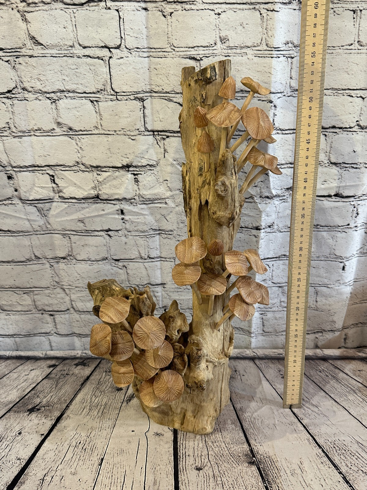 55cm Tall Mushrooms Cluster Parasite Ornament Natural Carving Fairtrade Wooden