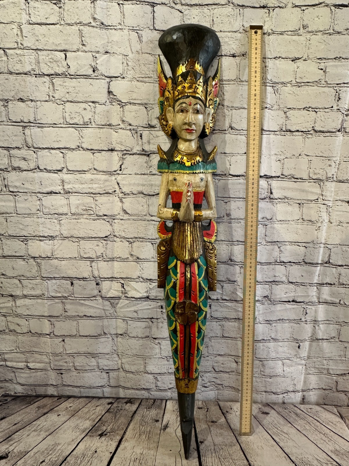 Plain Antique Colour Sita Dewi Bali Rice Goddess Wings Mermaid Wood 100cm Pair