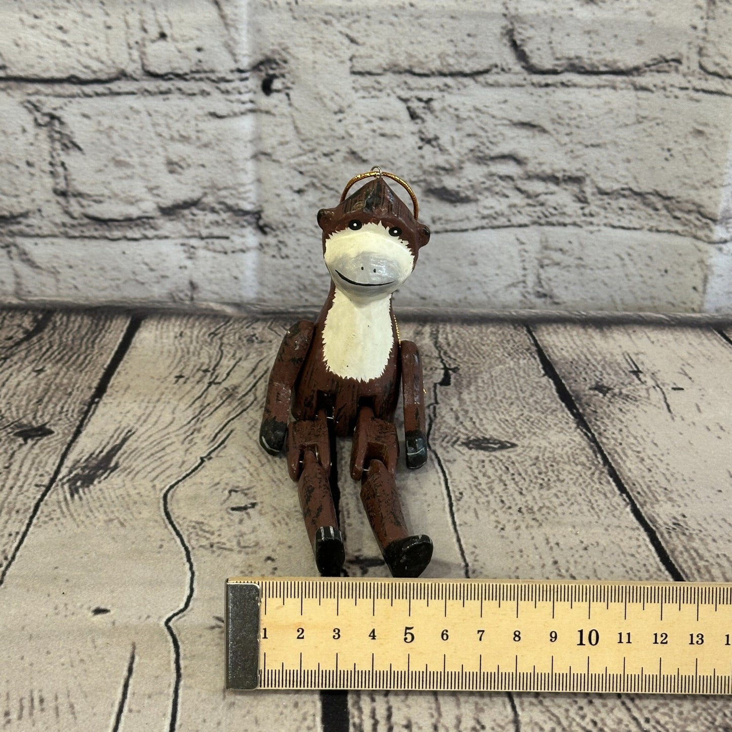 10cm Brown Monkey Sitting Animal, Wooden Shelf Ornament Handmade and Fairtrade