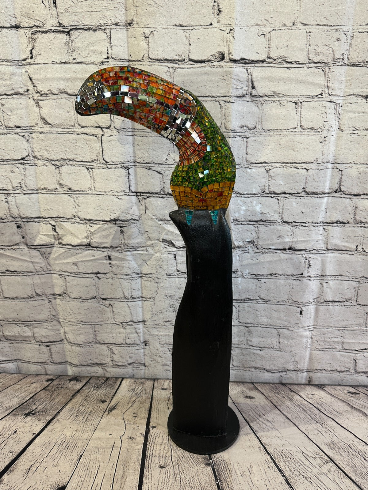 65cm Mosaic Toucan Bird Ornament Statue Fair Trade Handmade Carved Wood Design 2