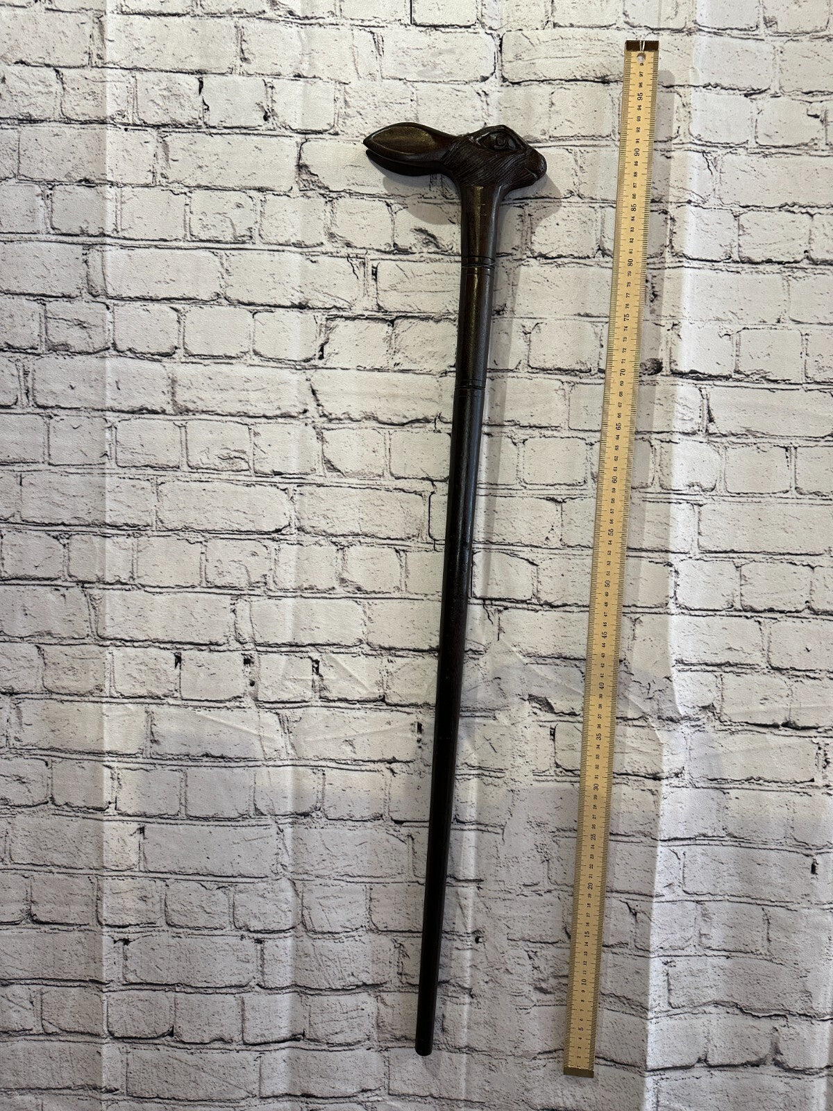 Rabbit Hare 90cm Tribal African Walking Stick Cane Hand Carved Dark Wood
