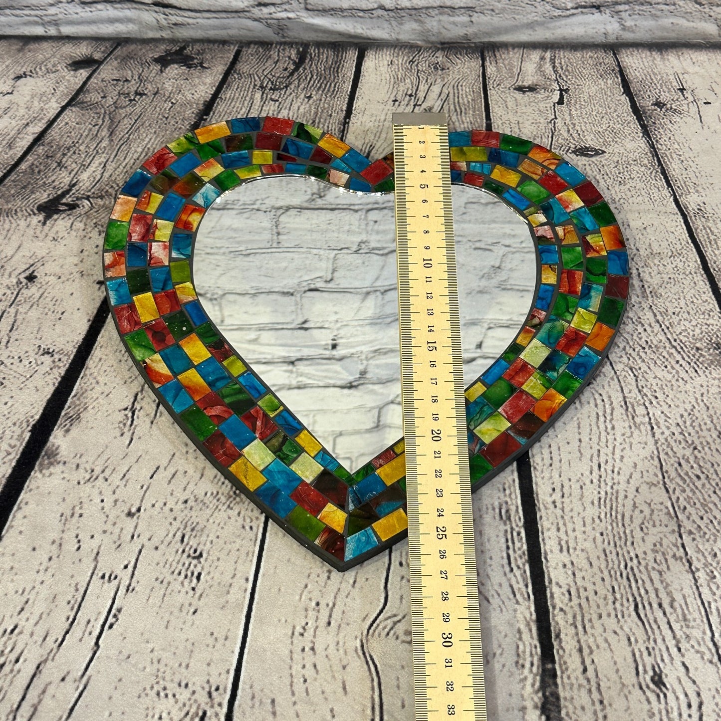 Rainbow Heart Shape Mosaic Tile Wall Mirror 28cm x 25cm 10 Inches Handmade New