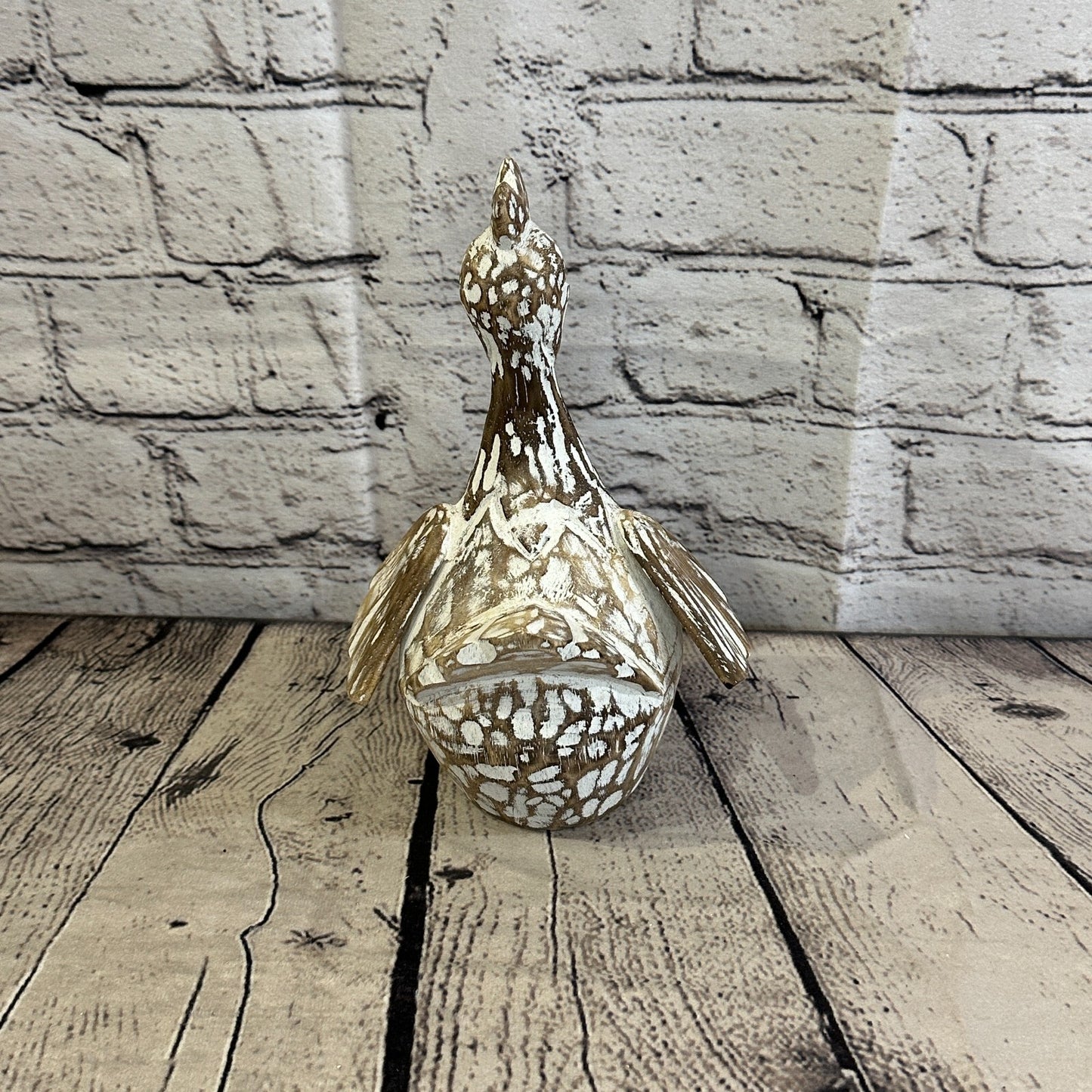 20cm x 10cm Brown Shabby Wooden Rooster Cockerel Retro Collectable Hand Carved