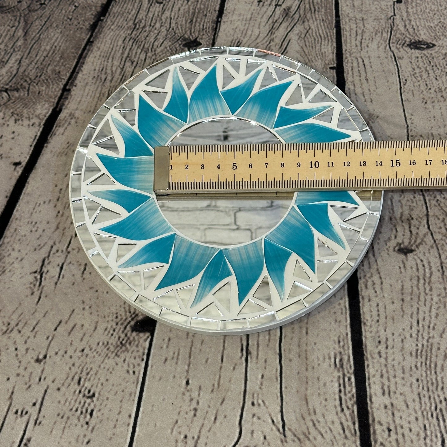 Turquoise Blue Flame Sun Mosaic Tile Wall Mirror 20cm x 20cm 8 Inches Handmade