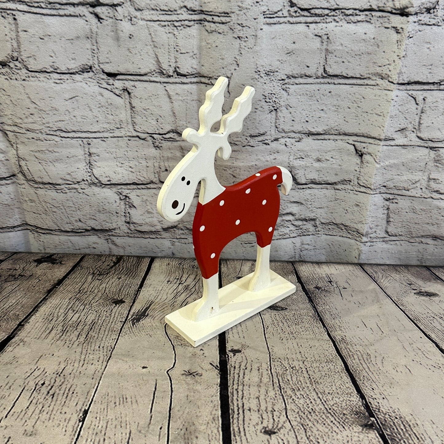 25cm x 20cm Red Handcrafted Wood Reindeer Xmas Christmas Ornament Antlers