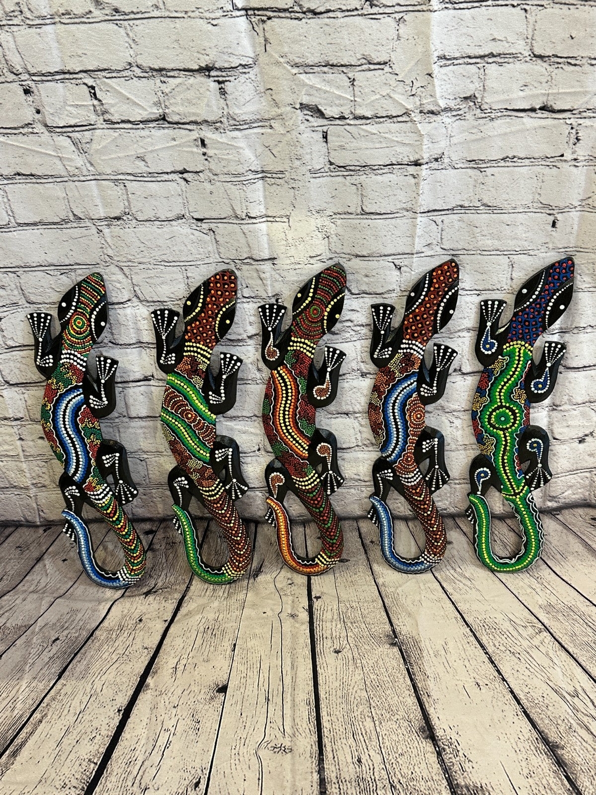 50cm Gecko Carved Wooden Dot Painted Ethnic Tribal Tiki Wall Handmade No 3