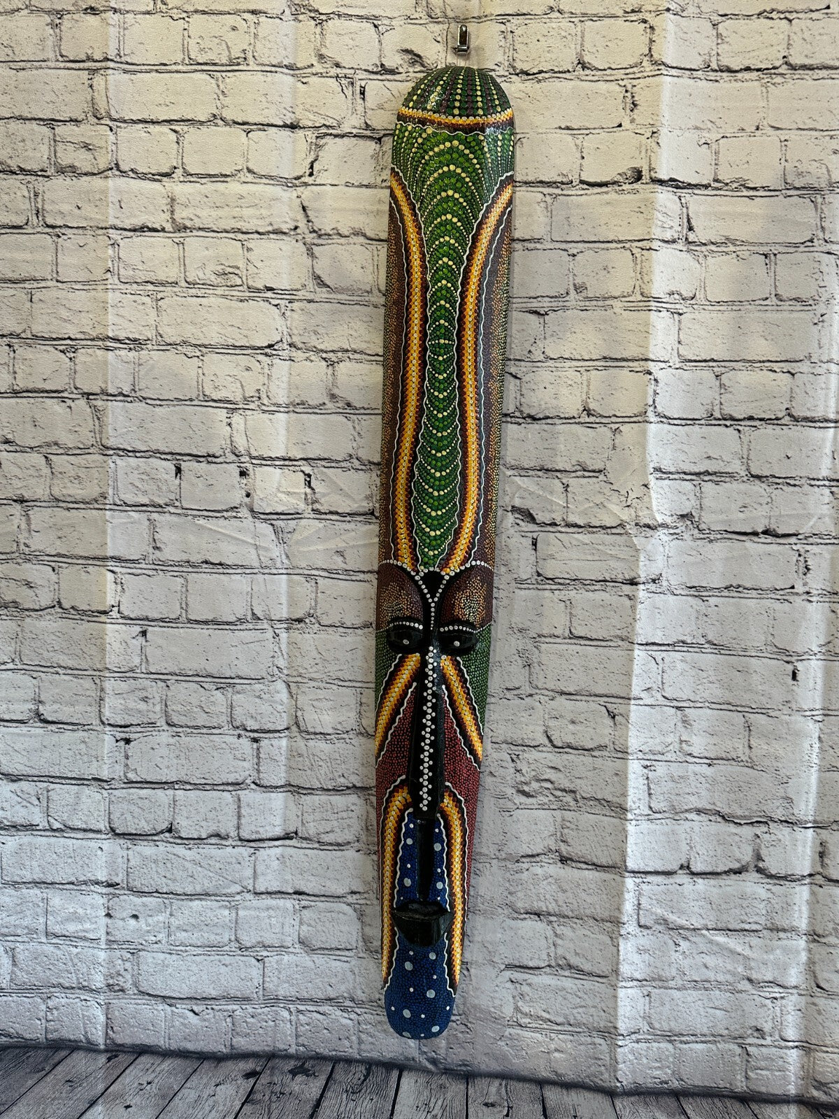 Mask 100cm Carved Wooden Dot Painted Ethnic Tribal Tiki Wall Art Handmade No 3