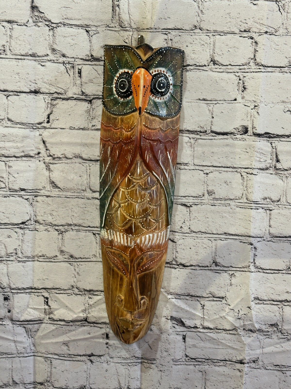 50cm Owl Head Hand Carved Fair Trade Wooden Animal Wall Art Wall Hang Mask